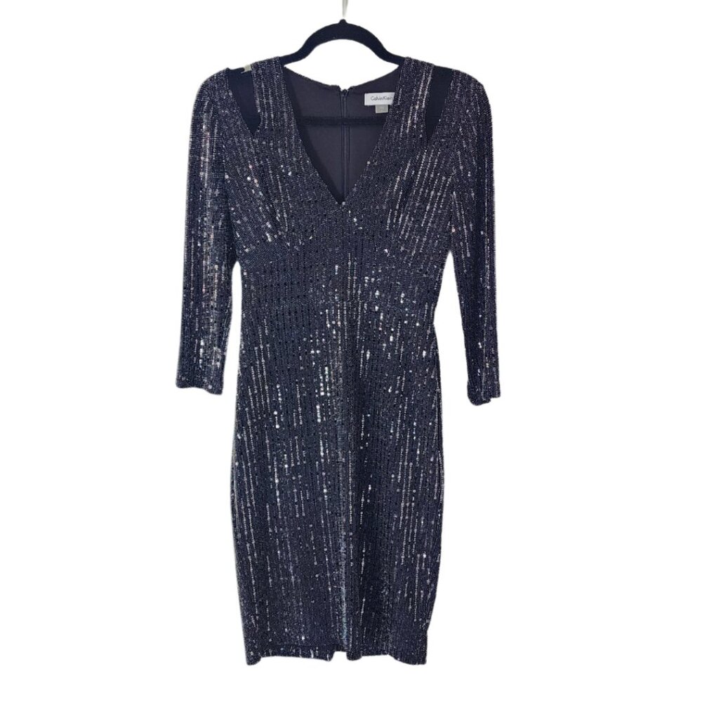 Calvin Klein Women's Cold-Shoulder Metallic Sequin Jersey Sheath Dress, Size 2